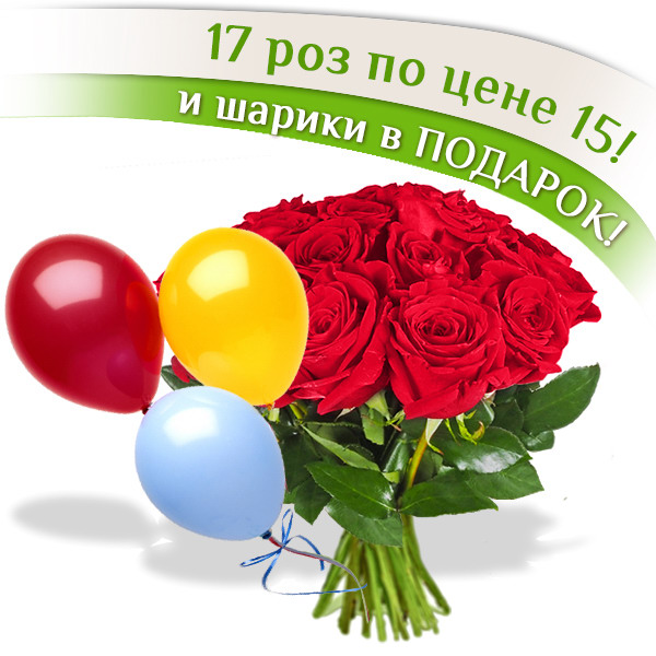 17 красных роз + шары